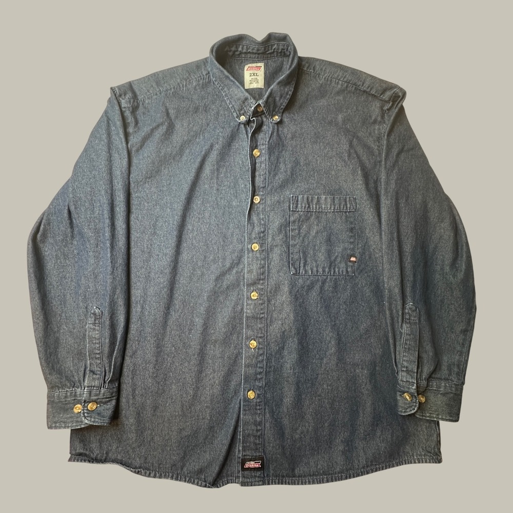 Dickies Shirt Mens 2XL W519707 Blue Denim Button Down Long Sleeve Workwear